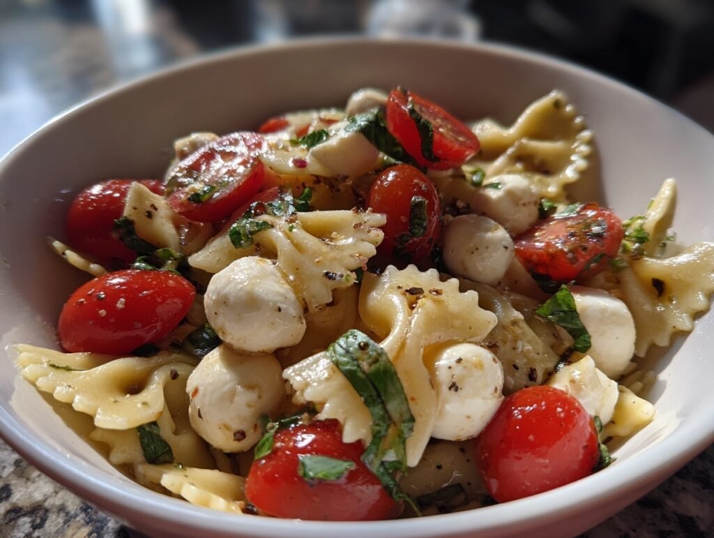 Creamy Mozzarella Caprese Pasta Salad