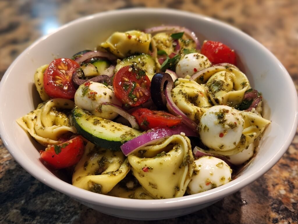 Zesty Pesto Tortellini Salad