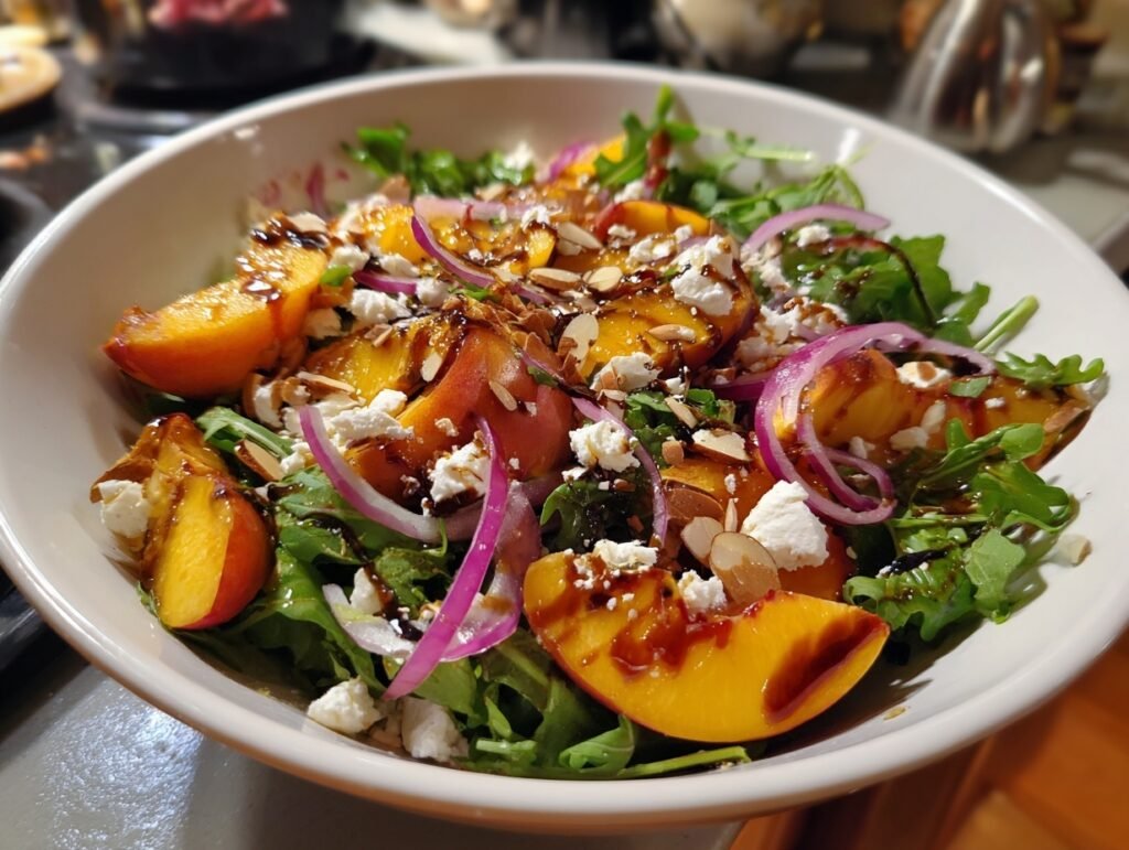 grilled peach arugula salad