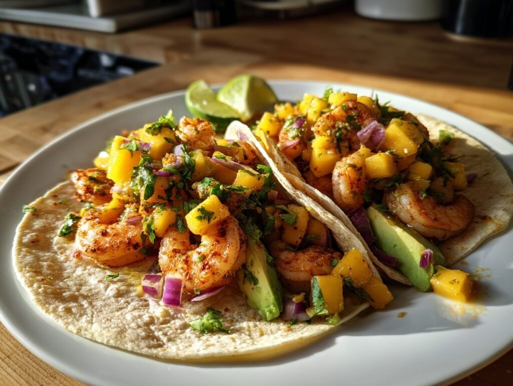 Juicy Shrimp Tacos Mango Salsa